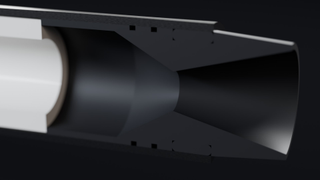 Cutaway close-up of the nozzle throat and post-combustion chamber